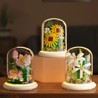 Flowers in glass dome (lighted base)