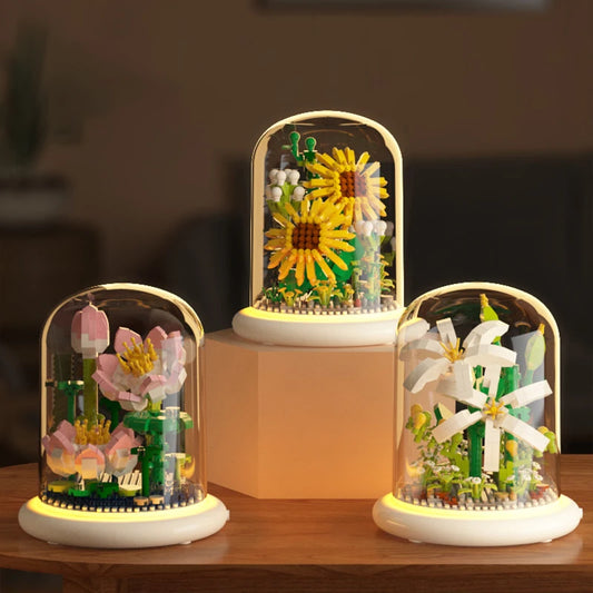 FLOWERS IN GLASS DOME (lighted base)